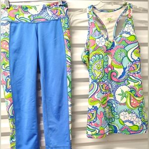 LILLY PULITZER LUXLETIC CONCH REPUBLIC YOGA WORKOUT EXERCISE 2PC SET sz S.